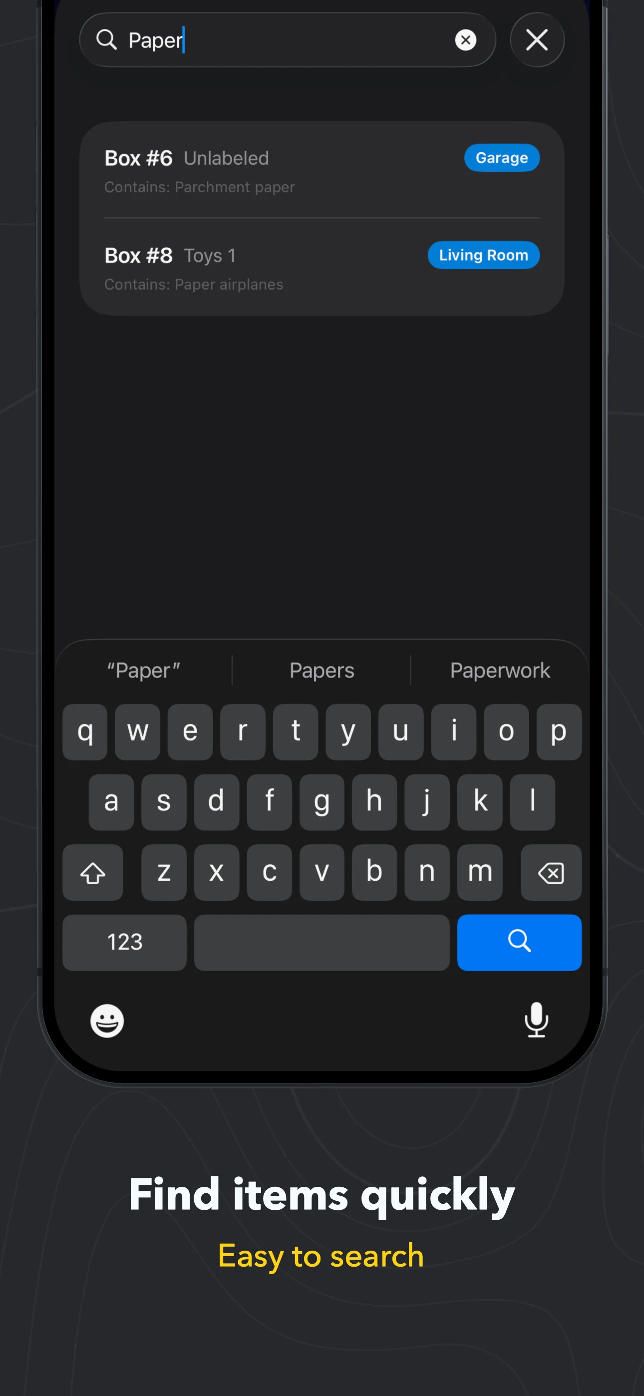TidyMove - Feature showcase of search functionality